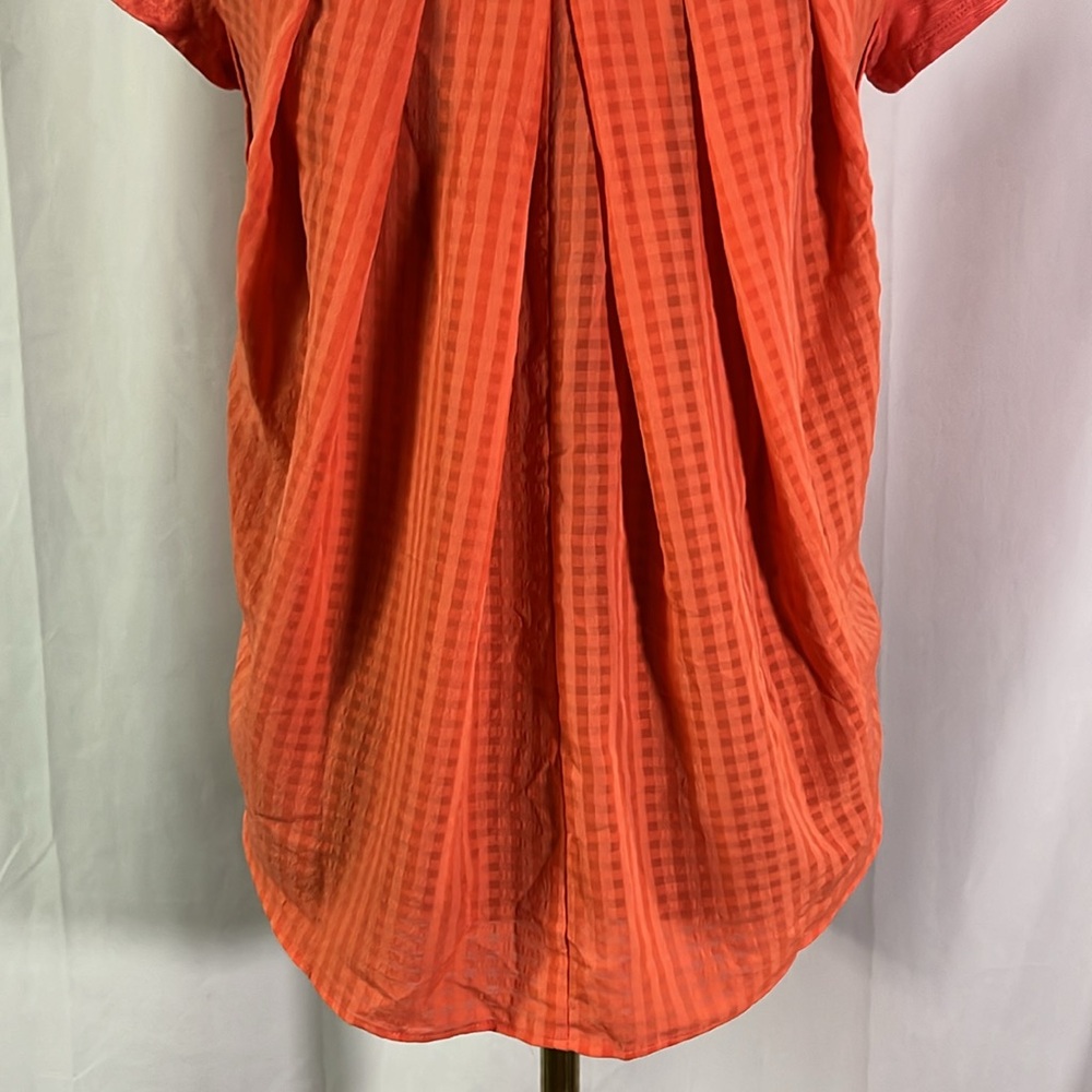 NWT Anthropologie Deletta Orange Gingham Mixed Media High Low Top - Picture 12 of 16